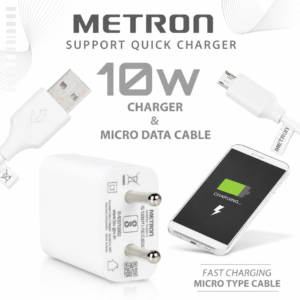 Metron 10W Fast Charger Adapter with Micro USB Data Cable | Mobile Charging Combo