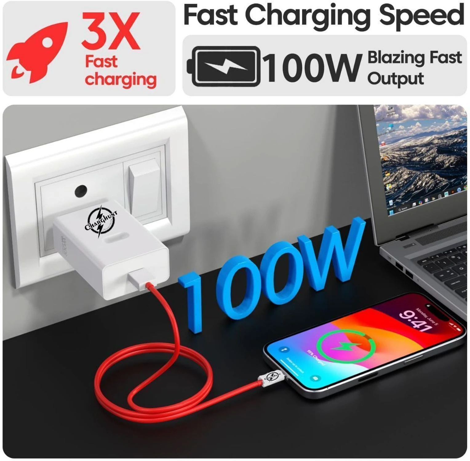 Metron 100W USB-C Fast Charger Adapter with Type-C Cable | Super Fast Charging | Universal Compatibility | White - Image 2