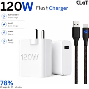 Metron 120W Flash Fast Charger with USB-A to Type-C Fast Charging Cable