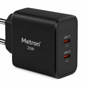 Metron 25W Dual USB Type-C Travel Adaptor with GaN Technology for Google Pixel, Xiaomi, Motorola, iPhone, Samsung Galaxy Tab S/A Series, Galax