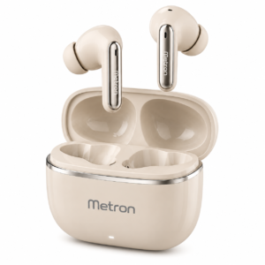 Metron Buds N1 Truly Wireless Earbuds with Chrome Finish, 40H of Playtime, Quad Mic with ENC, Ultra Low Latency Gaming (Up to 40 Ms), Instacharge(10 Min=120 Min), Bluetooth V5.3(Calm Beige)