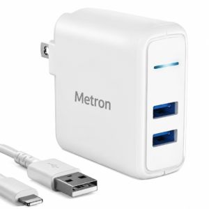 Metron Anker 2-Port PowerPort 24W Wall Charger with PowerIQ Technology, Dual USB-A Ports, Fast Charging for iPhone, Samsung, Tablets, and More, Travel Design with Foldable Plug, W/Lightning Cable & Pouch