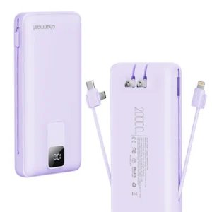 Metron 20000mAh Fast Charging Power Bank with Built-in Cables | Portable High Capacity Power Bank for Smartphones & Tablets