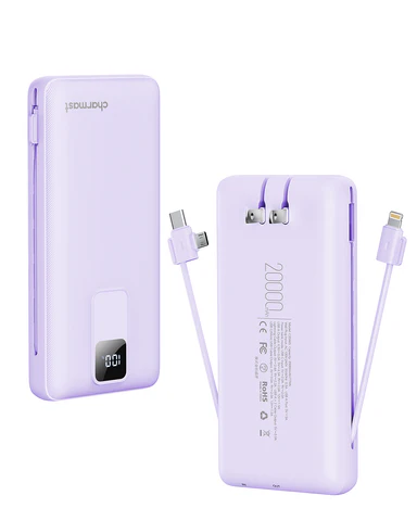 Metron 20000mAh Fast Charging Power Bank with Built-in Cables | Portable High Capacity Power Bank for Smartphones & Tablets