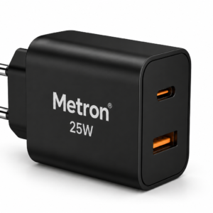 Metron 25W Fast Charger | USB C PD Wall Adapter + QC 3.0 USB A | Adjustable Night Light with Dual Port Charging
