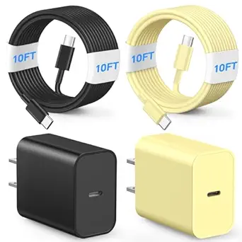 Metron Fast Charging USB Type-C Adapter with 10FT Long Charging Cable | PD Fast Charger Combo for Smartphones & Tablets
