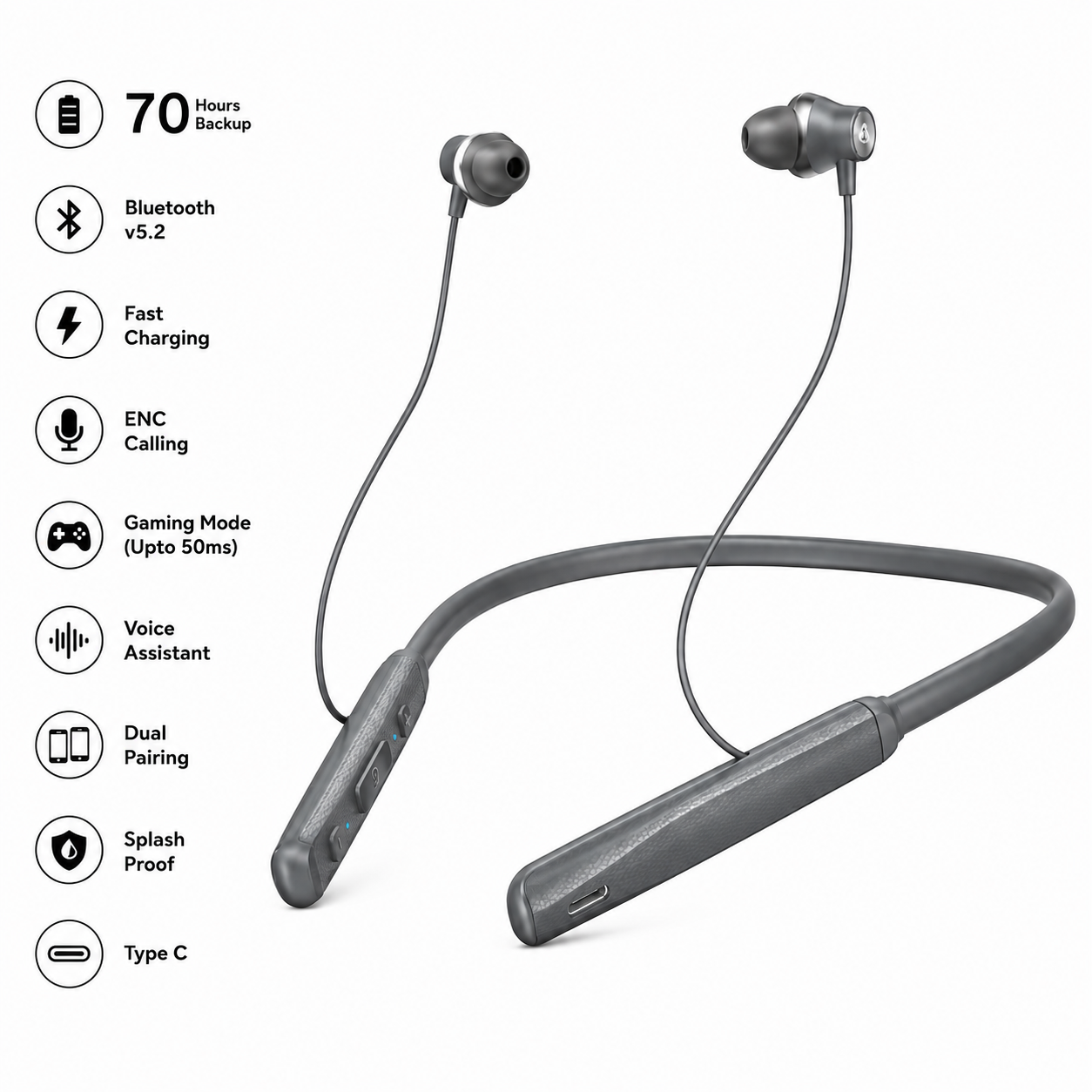 Metron Jumbo LITE with 70 Hours Backup, Bluetooth v5.2 Wireless Neckband, Fast Charging, ENC Calling, Gaming Mode - Image 2