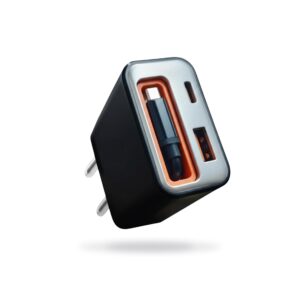 Metron 45W GaN Fast Charger with Retractable Cable | PD 3.0 PPS | Dual Port USB-C + USB-A