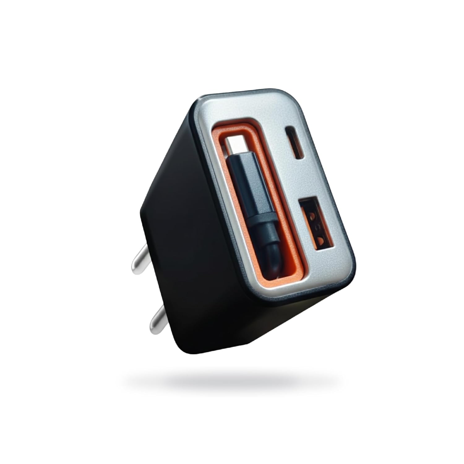 Metron 45W GaN Fast Charger with Retractable Cable | PD 3.0 PPS | Dual Port USB-C + USB-A