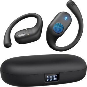 Metron Wireless Open Ear Bluetooth Earbuds with Ear Hooks, LED Display Charging Case, Touch Control & HD Calling