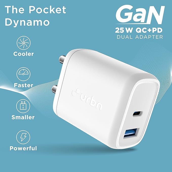 Metron 25W Dual USB Type-C Travel Adaptor with GaN Technology for Google Pixel, Xiaomi, Motorola, iPhone, Samsung Galaxy Tab S/A Series, Galaxy S10/M54/M55/A80/A90/S25/S24 (White) - Image 3