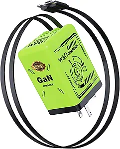 Metron 65W GaN Fast Charger with Built-in Cable | PD Quick Charge Adapter | Compact Turbo Charging Charger