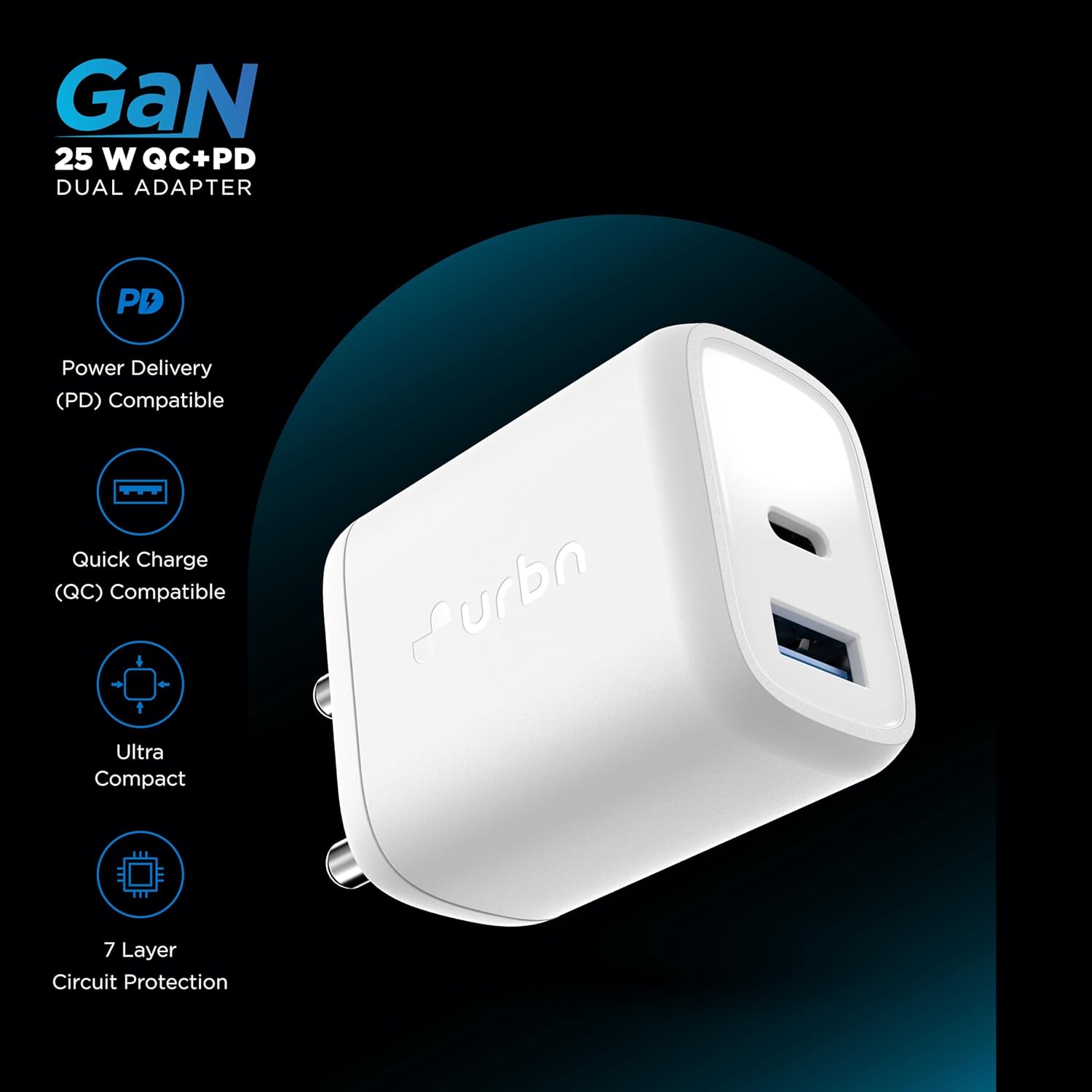 Metron 25W Dual USB Type-C Travel Adaptor with GaN Technology for Google Pixel, Xiaomi, Motorola, iPhone, Samsung Galaxy Tab S/A Series, Galaxy S10/M54/M55/A80/A90/S25/S24 (White) - Image 2