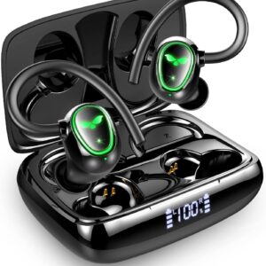 Metron Wireless Bluetooth Gaming Earbuds with Ear Hooks, LED Display Charging Case, Deep Bass & HD Calling