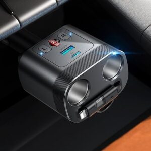 Metron Car Cigarette Lighter Socket Splitter with PD & QC Fast Charging | Dual USB + Type C Car Charger Adapter | Multi Port Car Power Adapter