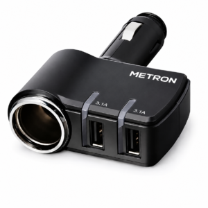 Metron Dual USB Car Charger Splitter | 3.1A Fast Charging Car Adapter | Cigarette Lighter Socket Extender for Car