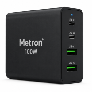 Metron 100W USB-C GaN Fast Charger | 4-Port Fast Charging Adapter with Dual USB-C & Dual USB-A | Compact Travel Charger for Laptop, MacBook, iPhone, Android & Tablets