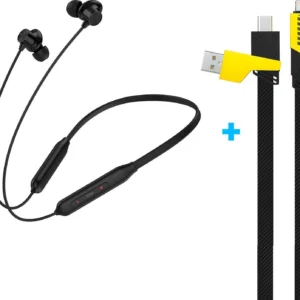Metron Wireless Neckband Earphones Combo with 4-in-1 Fast Charging Cable | Bluetooth Neckband + Multi Charging Cable Set