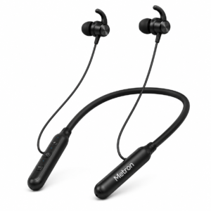 Metron Bluetooth 5.4 Wireless Neckband Headphones, 20-Hour Playtime, Superior Bass with Intelligent Voice Noise Reduction, Crystal Clear Calls & Effortless Pairing, Ergonomic Sports Earbuds (Black)