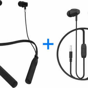metron Wireless Neckband + Wired Earphones Combo | Bluetooth Neckband with Deep Bass & 3.5mm Wired Earphones Combo Pack