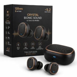 Metron, 120HRS Battery, Crystal Bionic Sound w/Dual EQ Modes, 4Mics ENx, App Support, Low Latency, IPX4, v.5.2 Bluetooth Earbuds, TWS Ear Buds Wireless