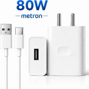 METRON 80W Super Fast Charger with Type-C Cable | USB Wall Adapter | Fast Charging Mobile Charger for Android Smartphones