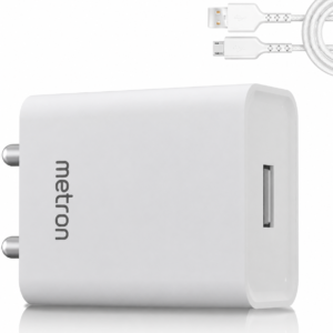METRON 10W Fast Charging USB Wall Charger with Micro USB Cable | Single USB Port Mobile Charger Adapter for Android Smartphones | White