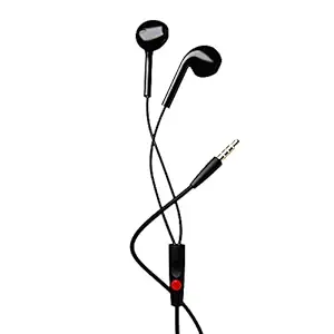 METRON Wired Stereo Earphones with 3.5mm Jack, In-Line Mic & Multi-Function Button, Deep Bass, Comfortable Fit for Android, Laptop & Tablets (Black)