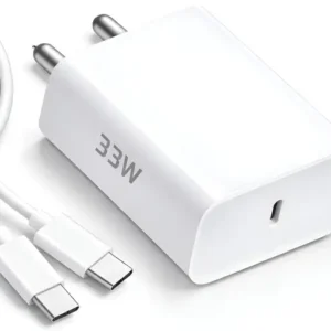 Metron 33W Fast Charger Adapter with Type-C to Type-C Cable | USB-C PD Fast Charging Wall Charger | Compatible with Android Smartphones, Tablets & USB-C Devices | White