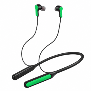 Metron Wireless Bluetooth Neckband Earphones with Deep Bass Sound, Built-in Mic & Magnetic Earbuds (Black & Green)