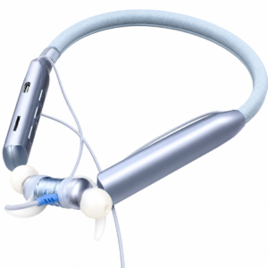 Metron Wireless Bluetooth Neckband Earphones with TF Card Support, HD Sound, Built-in Mic & Long Battery Backup (Silver)
