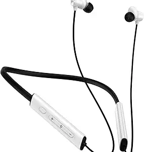Metron Wireless Bluetooth Neckband Earphones with Magnetic Earbuds, HD Sound, Built-in Mic, Sweat Resistant – White & Black