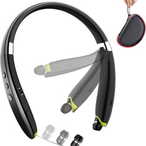 Metron Wireless Bluetooth Neckband Headset with Retractable Earbuds & Carry Case (Black)