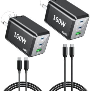 METRON 160W GaN Fast Charger | Dual USB-C + USB-A 3-Port Wall Adapter with Type-C Cable | PD & QC Fast Charging Adapter | Black