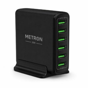 METRON 6-Port USB Charging Station | 30W Fast Charging Adapter | 12A Multi-Port Mobile Charger | Smart USB Hub