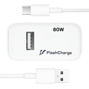 Metron 80W FlashCharge Fast Charger with USB Cable | USB-A Wall Adapter | High-Speed Mobile Charging Adapter Compatible with Vivo, iQOO & USB Charging Devices