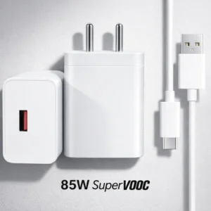 85W SuperVOOC Fast Charger Adapter with USB Type-C Data Cable | Fast Charging Wall Charger | White