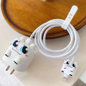 Metron Cute Cow Bubble Tea Mobile Charger Protector Cover with Cable Protector | Cartoon Silicone Charger Decoration