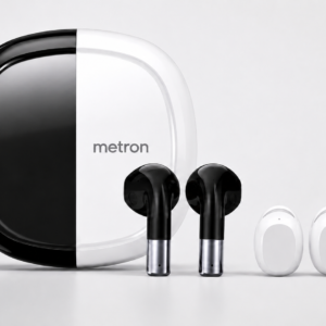 METRON TWS Bluetooth Earbuds | Wireless Earphones with Transparent Charging Case | HD Calling | Deep Bass Sound (Black & White)