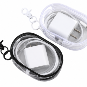 METRON Portable Transparent Storage Pouch for Mobile Charger & USB Cable | Waterproof Organizer Case with Keychain Hook