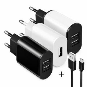 Metron  Dual USB Fast Charging Mobile Charger Adapter with Type-C Cable | Universal Smartphone Charger | USB Wall Adapter