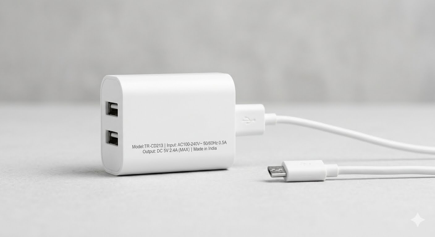 Metron High-Speed 4-Port USB Wall Charger Adapter (तेज़ चार्जिंग) with 1-Meter Micro USB Cable – White
