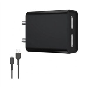 Metron Dual USB Ports Wall Charger Adapter (12W, 2.4A) with 1-Meter Micro USB Charging Cable – Black