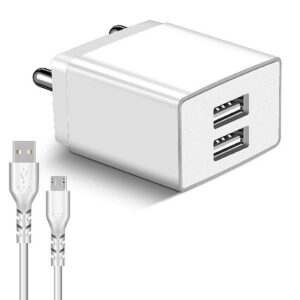 Metron Dual USB Fast Charger Adapter with Micro USB Cable | 2-Port Mobile Charger for Android Devices