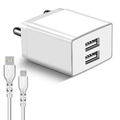 Metron Dual USB Fast Charger Adapter with Micro USB Cable | 2-Port Mobile Charger for Android Devices