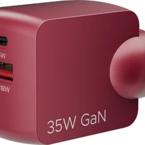 35W GaN Fast Charger Adapter | USB-C PD 35W + USB-A QC 3.0 18W | Dual Port Fast Charging Wall Charger | Compact Travel Adapter (Red)