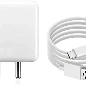 METRON 80W Fast Charger Adapter with USB Type-C Cable | Mobile Fast Charging Charger Combo | White