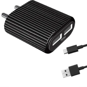 METRON Dual USB Fast Charging Adapter with Micro USB Cable | 2-Port Mobile Charger for Android Smartphones | Black