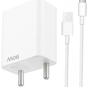 Metron 90W Fast Charger Adapter with USB to Type-C Cable | Super Fast Charging Wall Charger | White