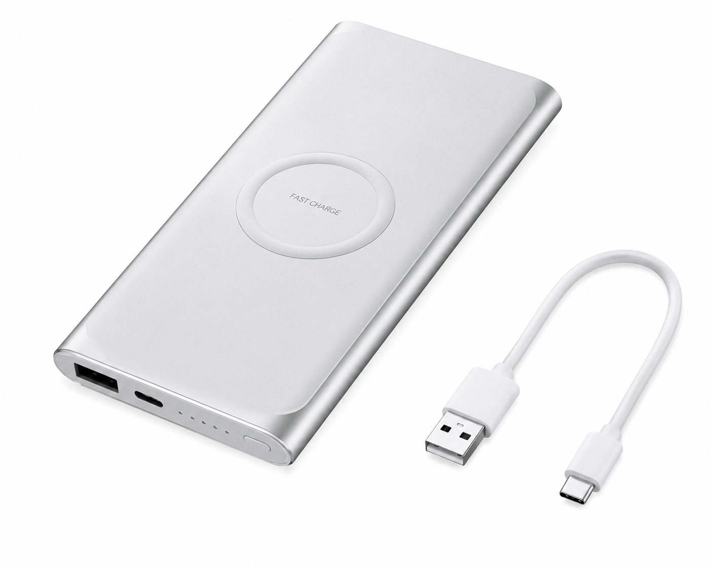 Metron 10000mAh Wireless Fast Charging Power Bank | 15W Wireless Charging | USB + Type-C Input/Output | Slim Portable Power Bank | White